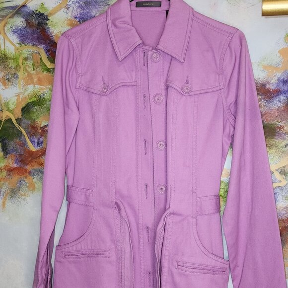 Vintage Styled Lilac Button-Front Trench Coat With Belt- Liz Claiborne - Picture 5 of 13